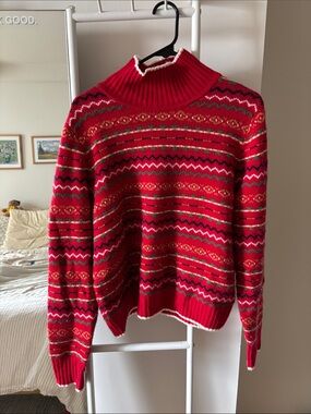 Guest In Residence Red Fair Isle Turtleneck Sweater